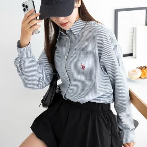 US POLO ASSN 폴로 여성 긴팔 스트라이프 셔츠 난방