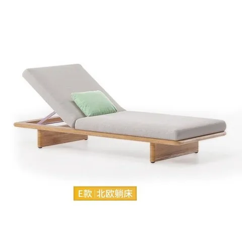 비치 썬베드 풀빌라 호텔 수영장 접이식 야외용 라탄 캐리비안베이 티크침대 리조트 라운지 의자, B. E형 티크 눕는 침대 방석