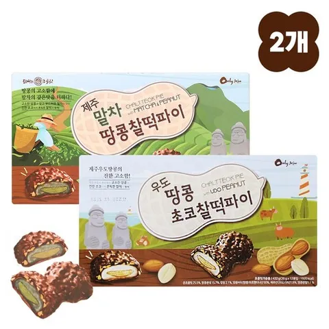[1+1] 제주 말차땅콩찰떡파이 + 우도 땅콩 초코찰떡파이 제주도기념품 녹차 간식 우도땅콩, 720g, 1세트