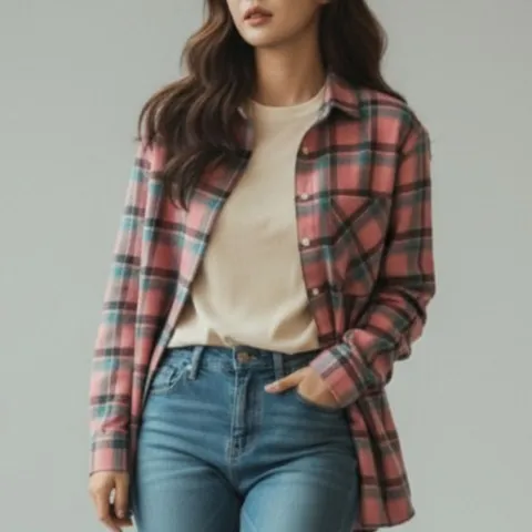 에쉬울프 여성용 데일리 체크셔츠 루즈핏