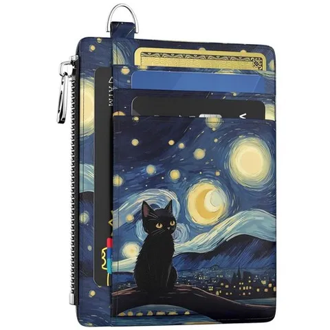 한시니르 슬림 월렛 여성 신용카드 소지자 블링 미니멀리스트 RFID 차단 소형 미니 카드 케이스 앞주머니 PU 가죽 얇은 여행 지퍼 코인 현금 ID 창 지갑 선물