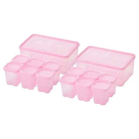 땡스소윤 냉동실 전용 밀큐브 밀폐용기 세트 핑크, 1세트, 5호 1300ml(2p) + 밀큐브 100ml(12p)