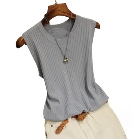 엘쏘 여성용 파스텔 골지 라운드 민소매 티셔츠