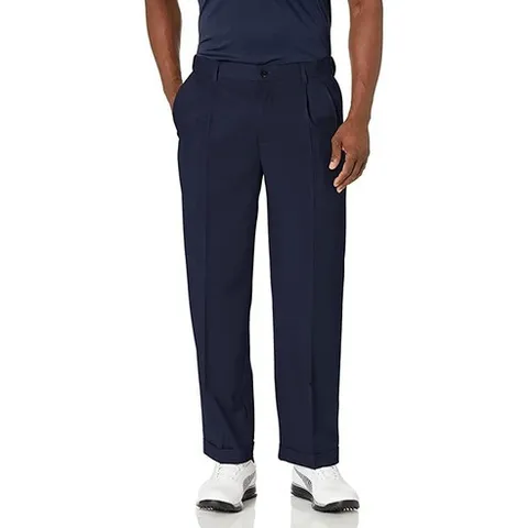 PGA TOUR 남성용 더블 플리츠 확장 가능한 허리 밴드 바지 블랙 아이리스 36W x 32L