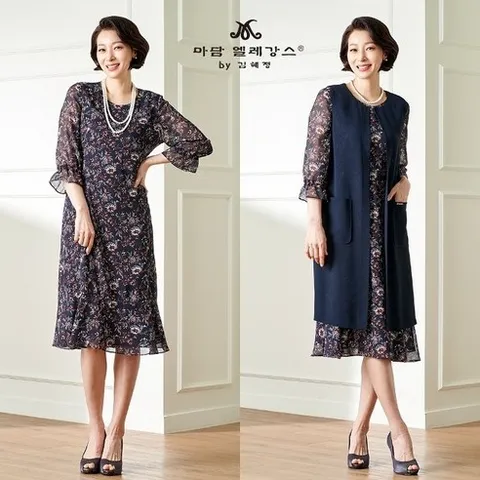 마담엘레강스 제시카 쉬폰 원피스 앙상블 146724, 네이비/100