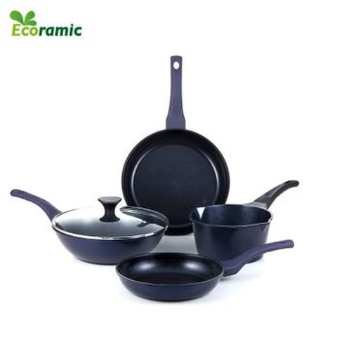 [국민카드5%할인]뉴 에코라믹 사파이어 IH 프라이팬 세트(프라이팬 2종+궁중팬+편수냄비+유리뚜껑)