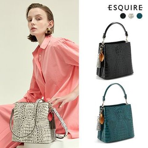 에스콰이아 원더 카이만악어 버킷 토트백+참장식+쇼핑백