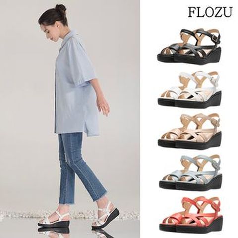 플로쥬 양가죽 크로스 통굽 샌들