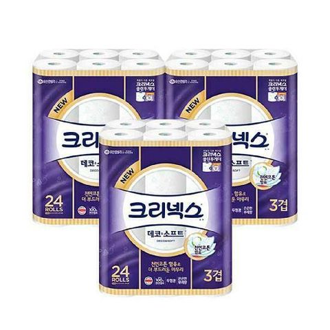 [삼성5%할인](무료배송) 유한킴벌리 크리넥스 데코앤소프트 24롤 X 3팩