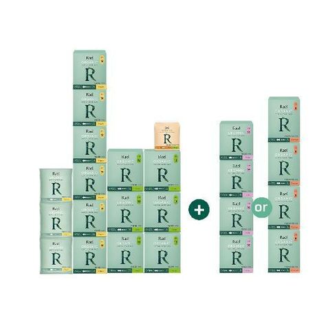 [카드 5%할인](더블/무료체험30일) 라엘 유기농 순면커버 생리대(중6팩+대6팩+오버나이트/소형 선택(4팩)+롱라이너1팩+중(2P)3팩)