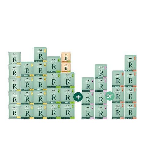 [카드 5%할인](패밀리/무료체험30일) 라엘 유기농 순면커버 생리대 (중9팩+대7팩+오버나이트/소형 선택(7팩)+롱라이너2팩+중(2P)5팩)