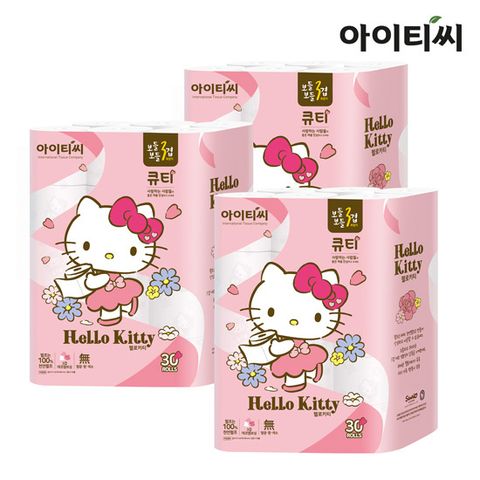 헬로키티 100%천연펄프 3겹 큐티화장지30롤3팩