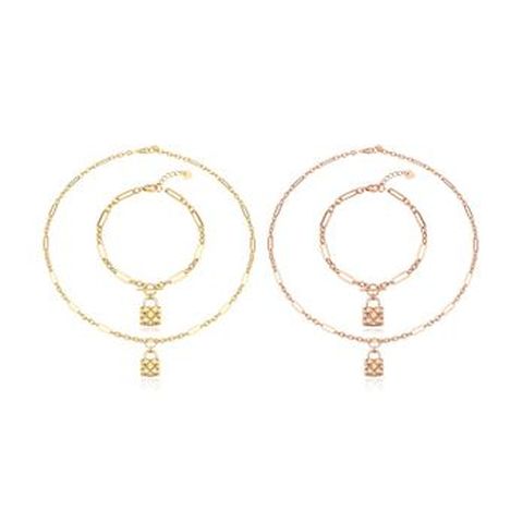 생줄랑 18K 골드 콤비 락 목걸이 팔찌 세트+18K 금귀걸이