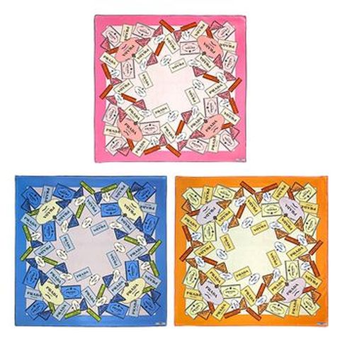 프라다 로고 패턴 실크 스카프