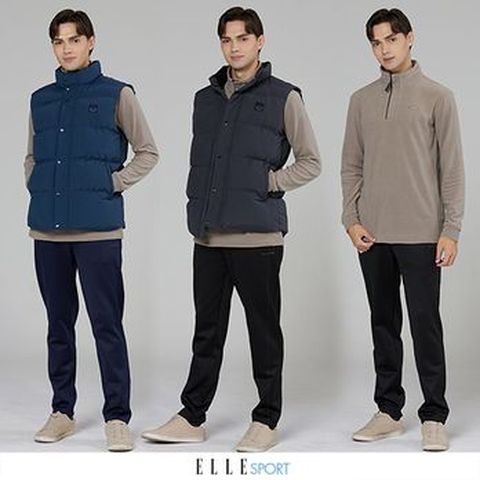 엘르 남성 스포츠 패딩베스트+플리스티셔츠 세트