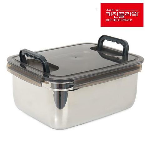 [NH5%할인][단품] 키친플라워 스텐 밀폐용기 사각 3700ml(핸들형)