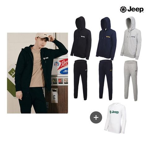 JEEP 남성 후디 셋업 3종 패키지 (후드집업+티셔츠+팬츠)