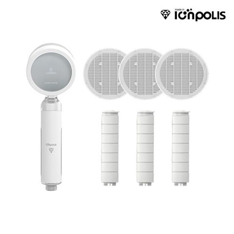 [싱글구성]이온폴리스 LED 7단계 샤워기 세트(샤워기 1개+헤드필터 3개+바디필터 3개)