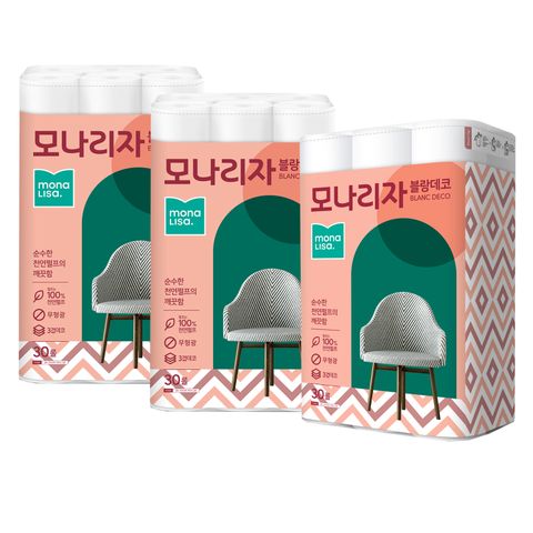 [모나리자] 블랑데코 화장지 3겹 총 90롤 (30롤*3팩)