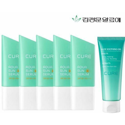 [김정문알로에] 큐어 아쿠아 선세럼 50ml*5개+수딩젤