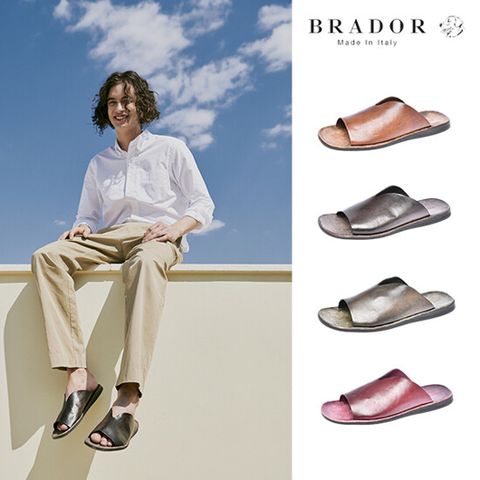 [브라도르] MADE IN ITALY 22SS 빈티지 소가죽 V컷 슬라이드 (남성) 