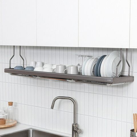 [삼성카드5%할인]로긴 상부장 부착식 스텐 식기 건조대 , 싱크대 선반 1215폭 (흑니켈)