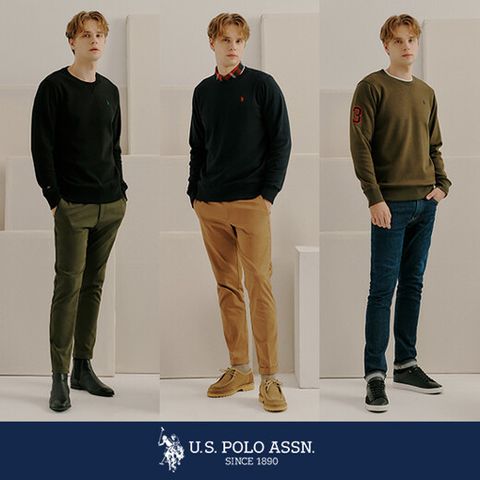 USPA 남성 코튼블렌디드 플리스 맨투맨 3종