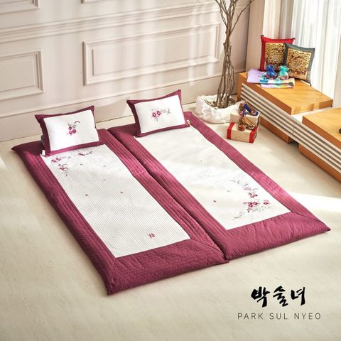 [롯데5%할인](E) [더블세트] 박술녀 자수광목 요/토퍼세트 : 작품명 화연