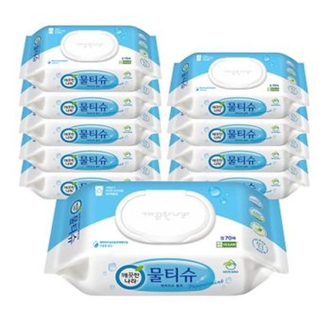 깨끗한나라 물티슈 페퍼민트 블루 캡형 70매X10입