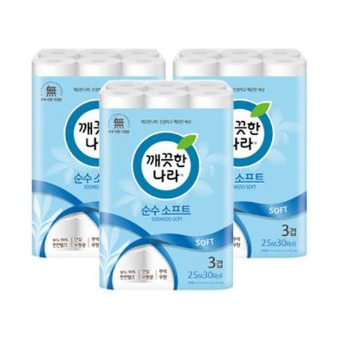 깨끗한나라 순수 소프트 25m 30롤X3팩