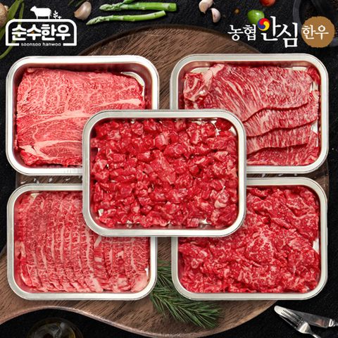 농협안심한우 1++한우 실속 세트 1kg (등심200g +채끝200g +업진안살200g +불고기200g +국거리200g)