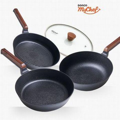 도루코 마이셰프 헤이즐 IH프라이팬 세트(28cm 프라이팬+28cm 궁중팬+26cm 그릴팬+유리뚜껑)