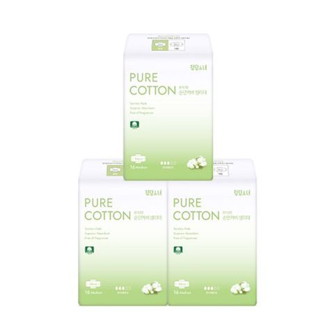 퓨어코튼 순면탑시트 생리대 중형16p x 3팩