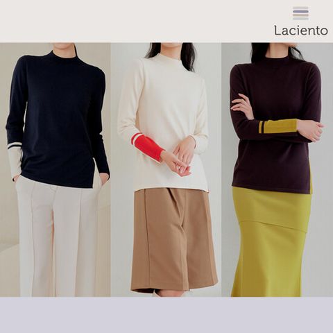 [런칭가 79900원] 라씨엔토 컬러 포인트 모크넥 니트 3종