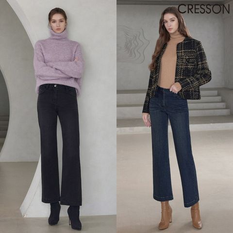 [카드 5%할인]★백화점 동일★ 24FW 크레송 세미와이드 기모데님 팬츠 2종