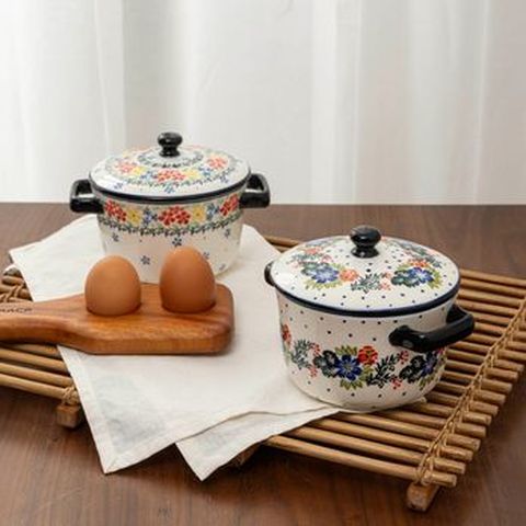 프라카 폴란드풍 도자기 핸들 계란찜기 2세트