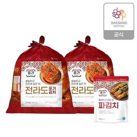 종가 종가집 전라도식 포기김치 10.4kg (5.2kg*2)+파김치 300g