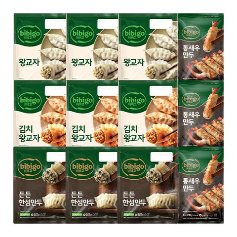 [카드 5%할인]CJ 비비고 통새우 3봉+왕교자 3봉 +한섬만두 3봉+김치 만두 3봉(총 12봉)(M)
