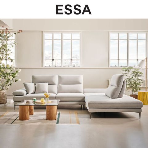 ESSA 프라도 4인 코너형 스윙기능 리브 패브릭 소파+쿠션2