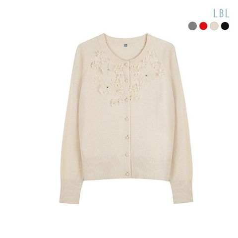 ◎25SS 실크블렌디드 플라워 아플리케 가디건+하프니트 앙상블