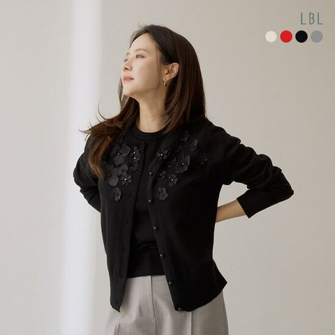 25SS 실크블렌디드 플라워 아플리케 가디건+하프니트 앙상블