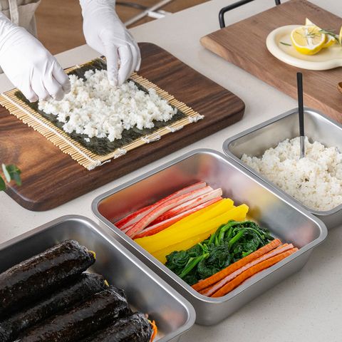 [비밀상품]  뽀큐트 밧드 스텐 반찬통 바트 밀폐용기 밧트 스테인레스 사각 주방 중+대+특대 세트