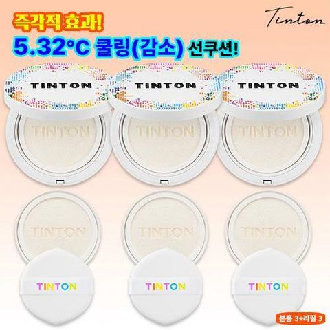 [카드 5%할인](틴톤) 대왕 쿨링 선쿠션 25g 3개 + 리필 25g 3개 (케이스 - 도트)