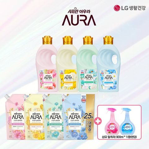[삼성카드5%할인]샤프란 아우라 섬유유연제(1Lx4개)+리필(1.7Lx4개)+탈취제900ml
