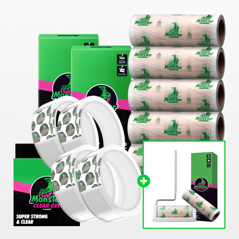 (싱글) 몬스터 클리어겔 1M 4개 + 돌돌이 세트 (돌돌이 7개+롱핸들+거치대)