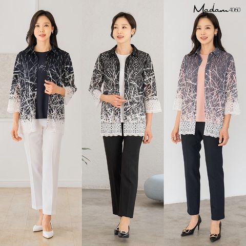 (가격인하)25SS 마담4060 셔링 레이스 앙상블