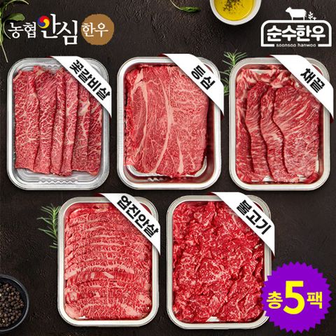 [황쇼패키지] 농협안심한우 1++ 한우 프리미엄 세트 1kg (꽃갈비살 +등심 +채끝 +업진안살 +불고기)