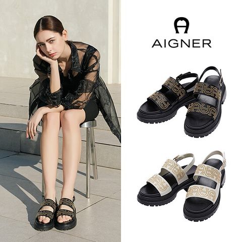 양가죽 체인로고 샌들