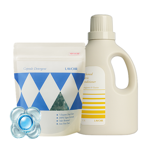 퍼퓸 비건 섬유유연제 1.5L 1개+비건 실내건조 캡슐세제(30개입) 2개