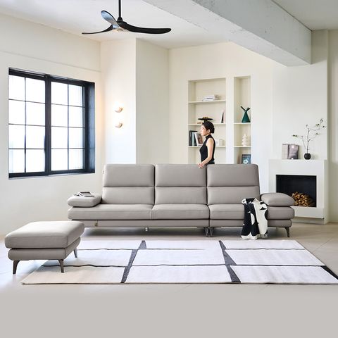 루체 3.5인 전체 천연가죽 소파+스툴